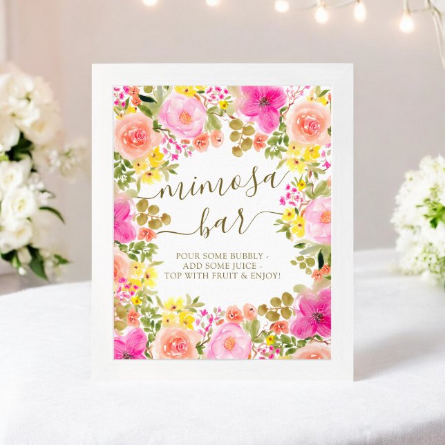 Watercolor Floral Mimosa Bar bridal shower Poster (Watercolor Floral Mimosa Bar bridal shower Poster)