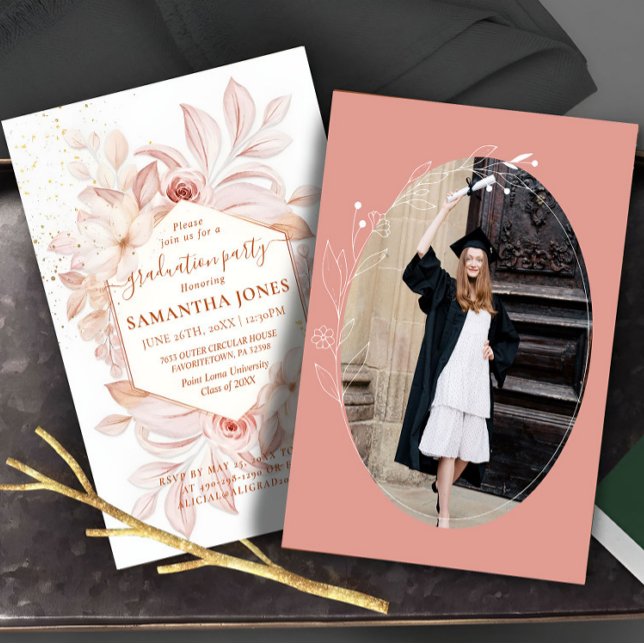 Watercolor Floral Minimal Pampas Graduation Invitation (Creator Uploaded)