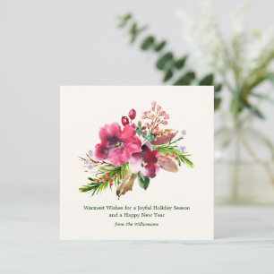 Watercolor Floral Minimalist Greeting Burgundy Red Holiday Card