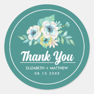 Watercolor Floral Mint Thank You Wedding  Classic Round Sticker
