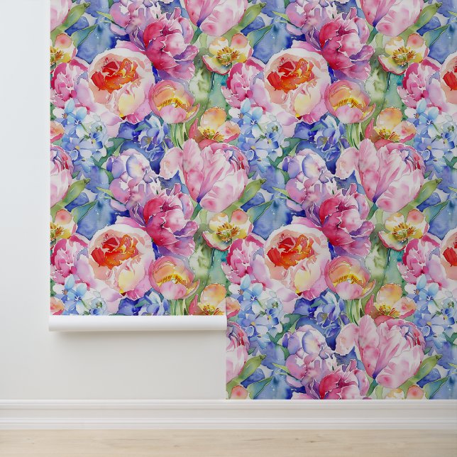 Watercolor floral mix painted wallpaper design (Application)