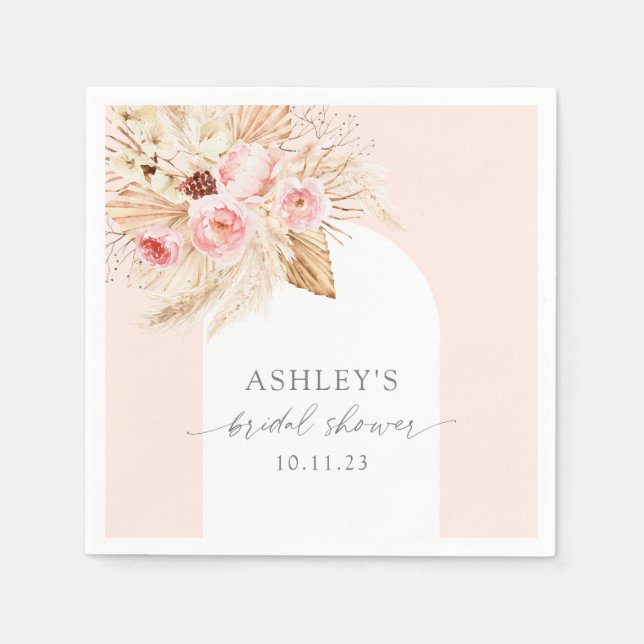 Watercolor Floral Modern arch Pampas Bridal Shower Napkin (Front)