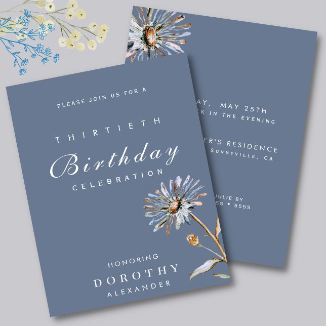 Watercolor Floral Modern Elegant Adult Birthday Invitation (Creator Uploaded)