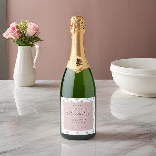 Watercolor Floral Modern Elegant Adult Birthday Sparkling Wine Label