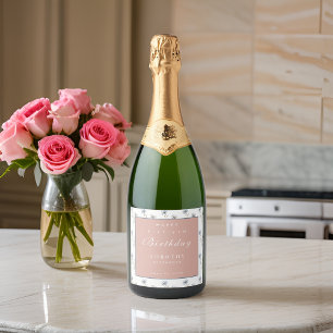 Watercolor Floral Modern Elegant Adult Birthday Sparkling Wine Label
