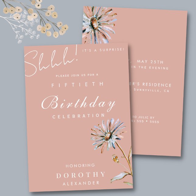 Watercolor Floral Modern Elegant Surprise Birthday Invitation (Creator Uploaded)