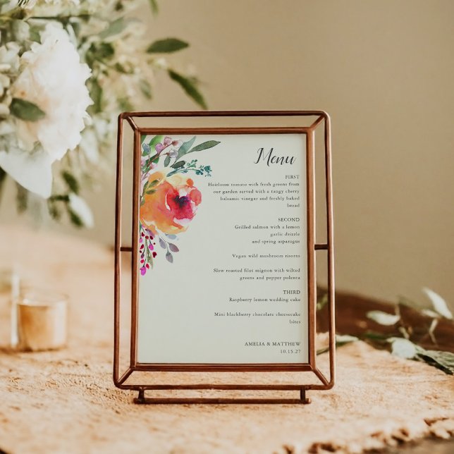 Watercolor Floral Modern Elegant Wedding Menu Card (Creator Uploaded)