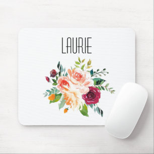 Watercolor Floral Modern Name Mouse Pad