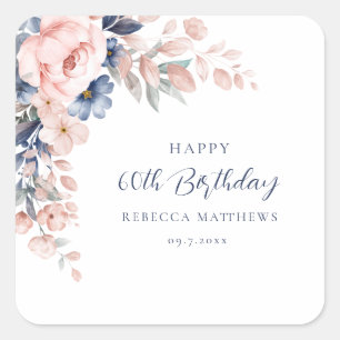 Watercolor Floral Modern Script 60th Birthday Square Sticker
