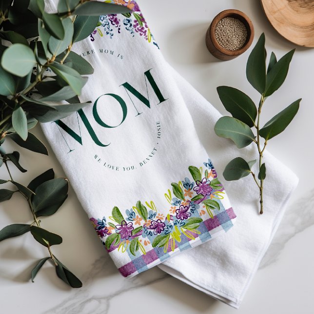 Watercolor Floral Mom Personalized Tea Towel (Creator Uploaded)