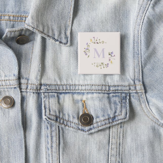 watercolor floral monogram  15 cm square badge (In Situ)
