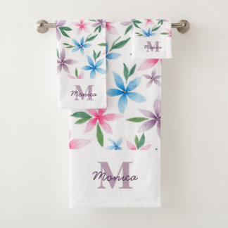 Watercolor Floral Monogram Bath Towel Set