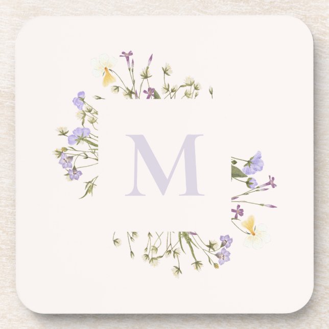 Watercolor floral monogram  coaster (Front)