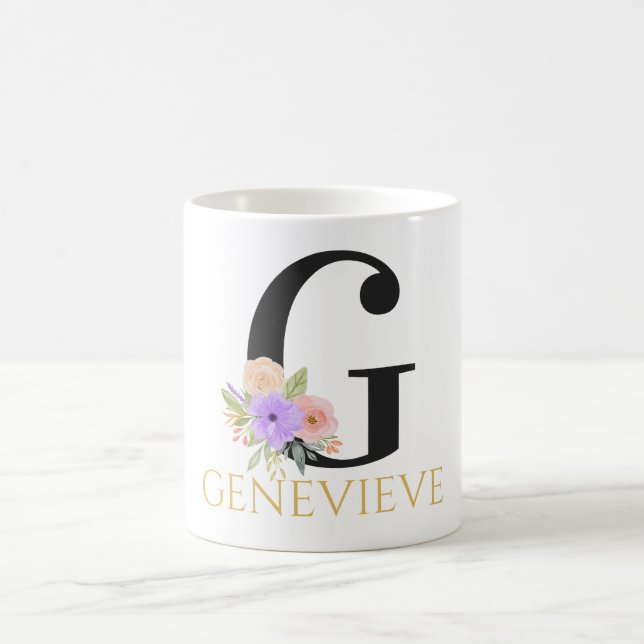 Watercolor Floral Monogram Coffee Mug (Center)