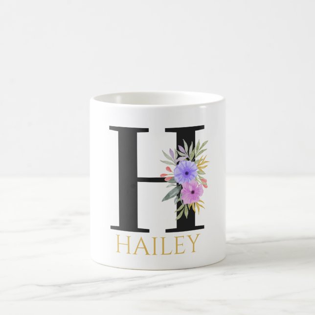 Watercolor Floral Monogram Coffee Mug (Center)