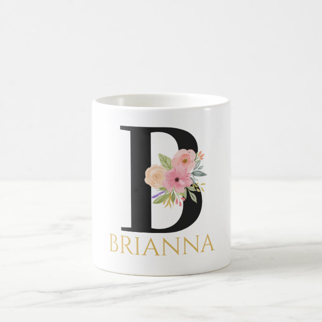Watercolor Floral Monogram Coffee Mug (Center)