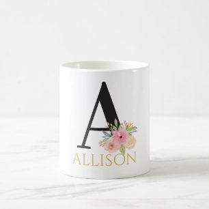 Watercolor Floral Monogram Coffee Mug