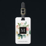 watercolor floral monogram custom name luggage tag<br><div class="desc">hand painted watercolor blush and white roses and a monogram. personalise this tag with your name and a colour of your choice.</div>