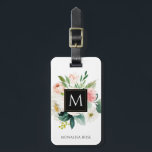watercolor floral monogram custom name luggage tag<br><div class="desc">hand painted watercolor blush and white roses and a monogram. personalise this tag with your name and a colour of your choice.</div>