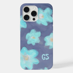 Watercolor floral monogram cute blue wildflowers iPhone 15 pro max case