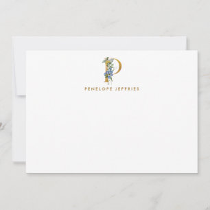 Watercolor Floral Monogram Gold Letter P Note Card