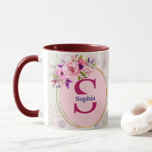 Watercolor Floral Monogram I Custom Name Gift Mug