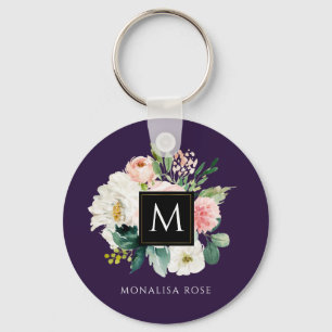 watercolor floral monogram key ring