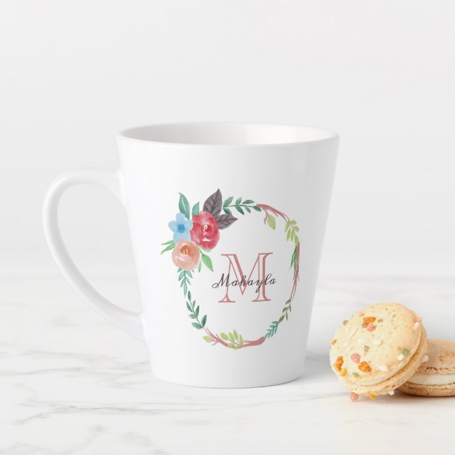 Watercolor Floral Monogram  Latte Mug (In Situ)