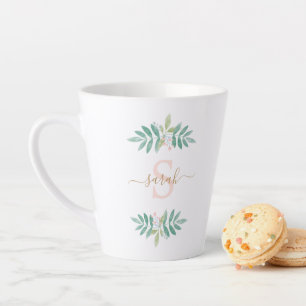 Watercolor Floral Monogram Latte Mug