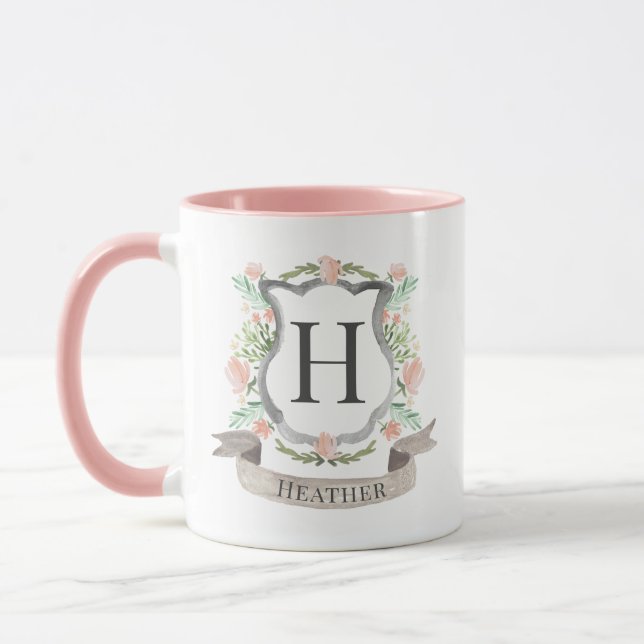 Watercolor Floral Monogram Mug (Left)