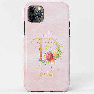 Watercolor Floral Monogram Name Initial D Letter iPhone 11 Pro Max Case