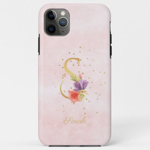 Watercolor Floral Monogram Name Initial S Letter iPhone 11 Pro Max Case
