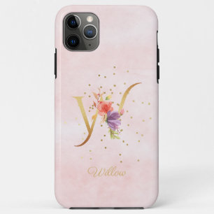 Watercolor Floral Monogram Name Initial W Letter iPhone 11 Pro Max Case