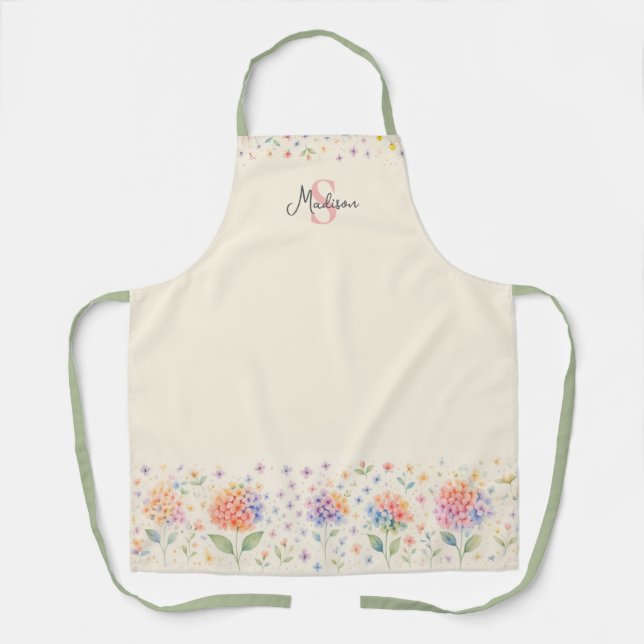Watercolor Floral Monogram — Pastel Blossoms Apron (Front)