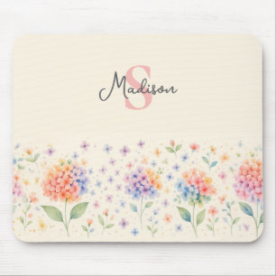 Watercolor Floral Monogram — Pastel Blossoms Mouse Mat