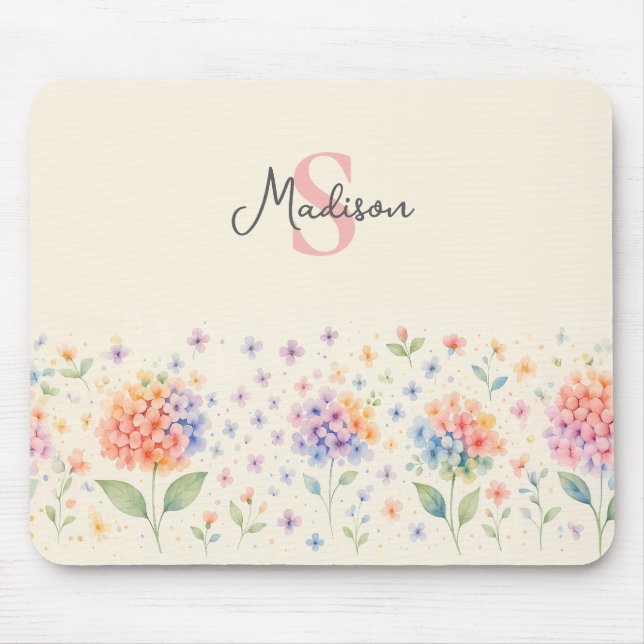 Watercolor Floral Monogram — Pastel Blossoms Mouse Mat (Front)