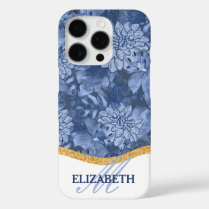 Watercolor Floral Monogram Pattern - Blue on Blue iPhone 16 Pro Case
