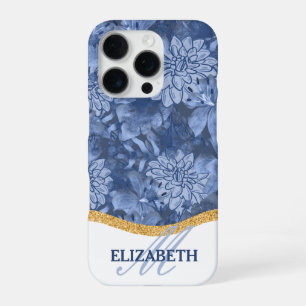 Watercolor Floral Monogram Pattern - Blue on Blue iPhone 16 Pro Case