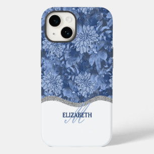 Watercolor Floral Monogram Pattern - Blue on Blue iPhone 14 Case