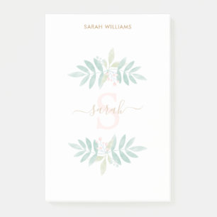 Watercolor Floral Monogram Post-it Notes