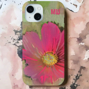 Watercolor floral monogram red green wildflower  iPhone 15 case
