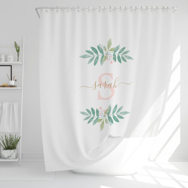 Watercolor Floral Monogram Shower Curtain (Creator Uploaded)