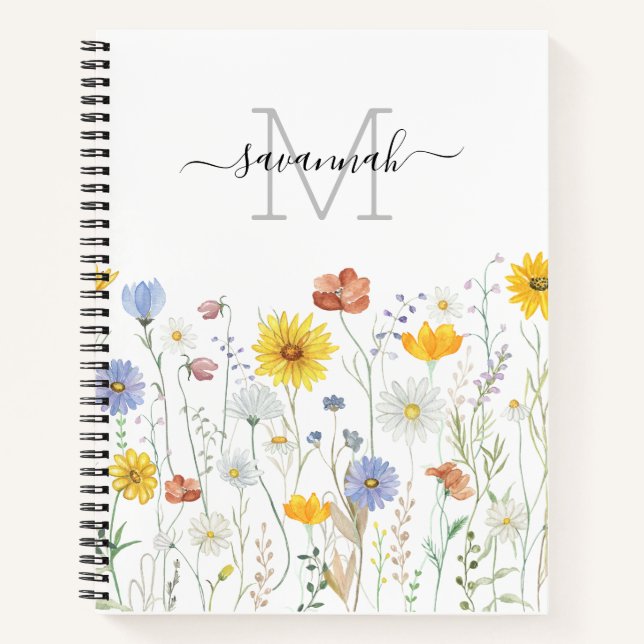 Watercolor Floral  Monogram Sketchbook  Notebook (Front)