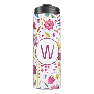 Watercolor Floral Monogram Thermal Tumbler