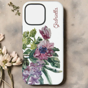 Watercolor floral monogram white green blush pink  iPhone 16 pro max case