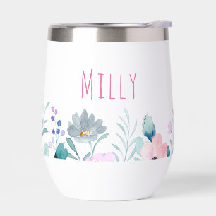 Watercolor floral monogram wine tumbler