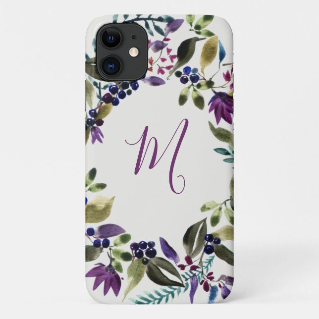 Watercolor Floral Monogram Wreath Case-Mate iPhone Case (Back)