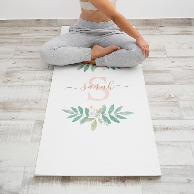 Watercolor Floral Monogram Yoga Mat (Creator Uploaded)