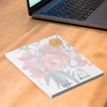 Watercolor floral monogrammed copper circle classy notepad<br><div class="desc">Personal, school (teacher / student) or business trendy hip glamourous notepad with a modern transparent bohemian hand painted red, hot pink and navy blue peony roses and feathers bouquet with metallic look burnt orange copper circle with your monogram / name initials and your text. Personalise it with your letters and...</div>