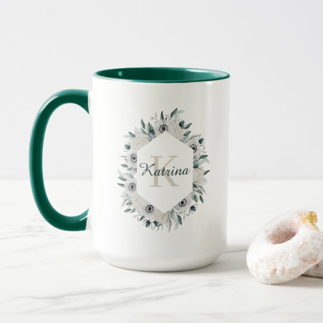 Watercolor Floral Monogrammed Mug (With Donut)